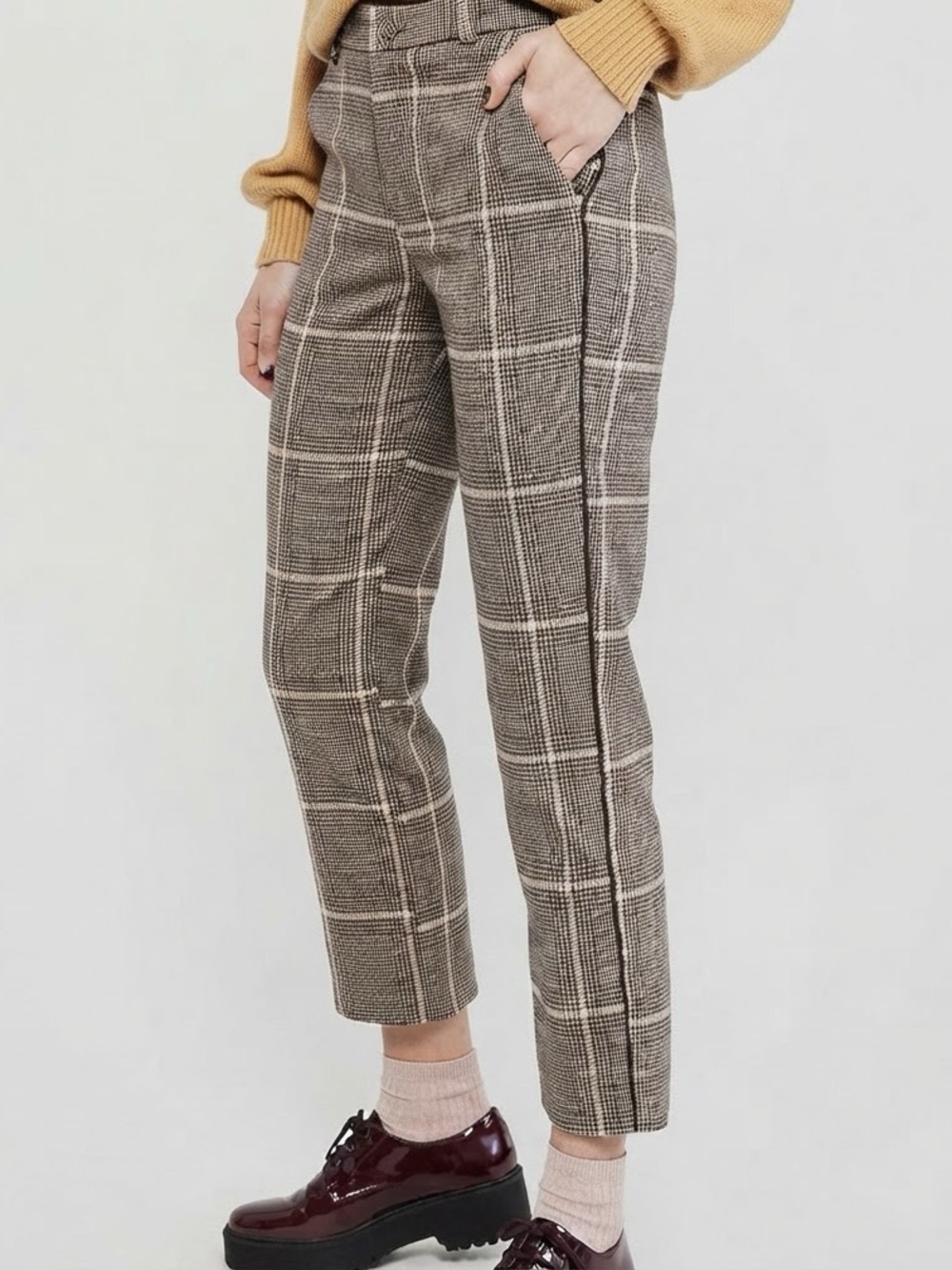 Abercrombie & Fitch High Rise Plaid Ankle Straight Trousers Size M